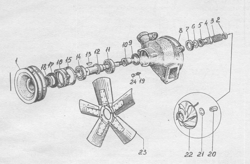 Схема водяной помпы Камаз 740